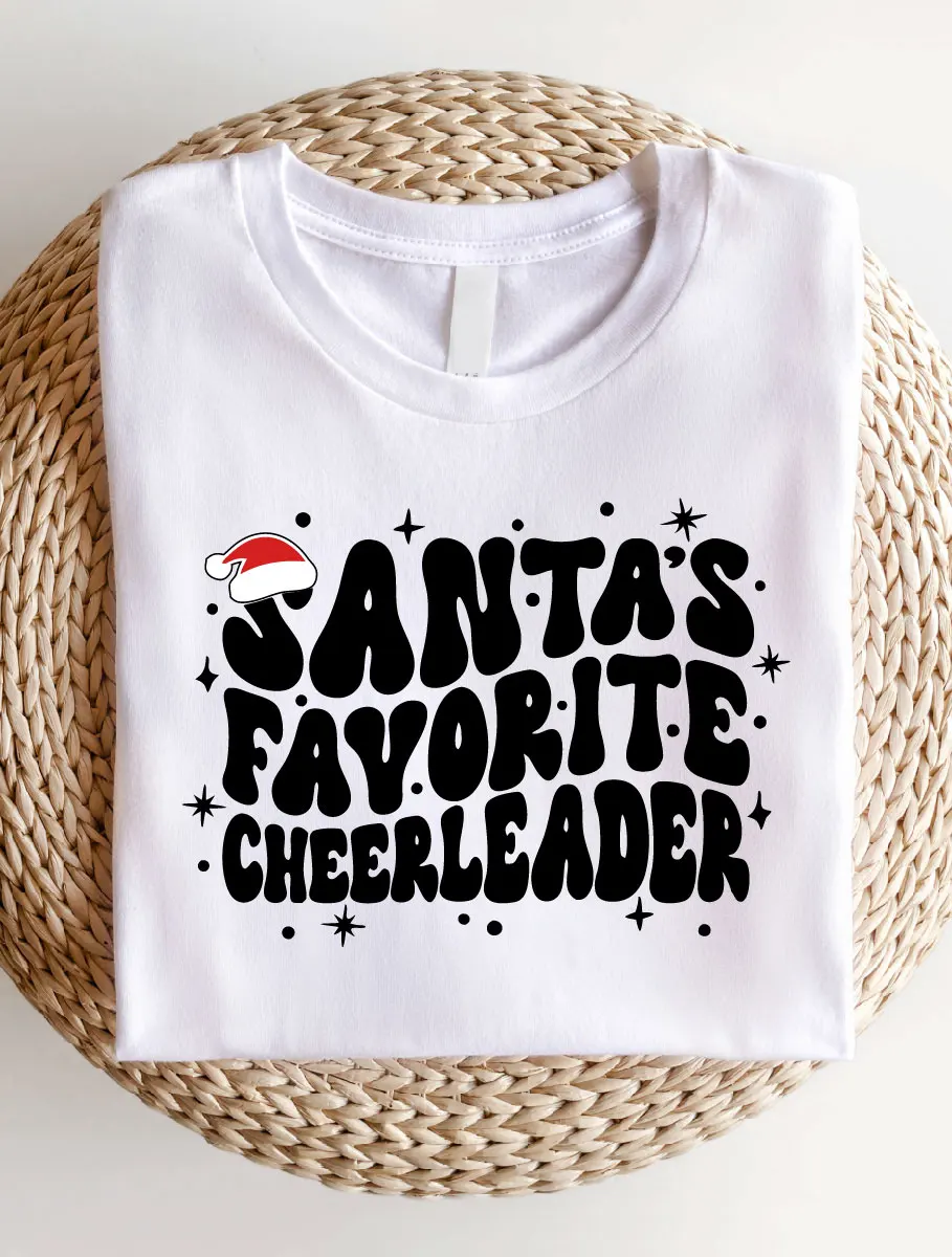 Camiseta de animadora favorita de Papá Noel, camiseta de Navidad de animación, equipo de animación, regalo de Navidad para adolescentes de manga corta para animadora