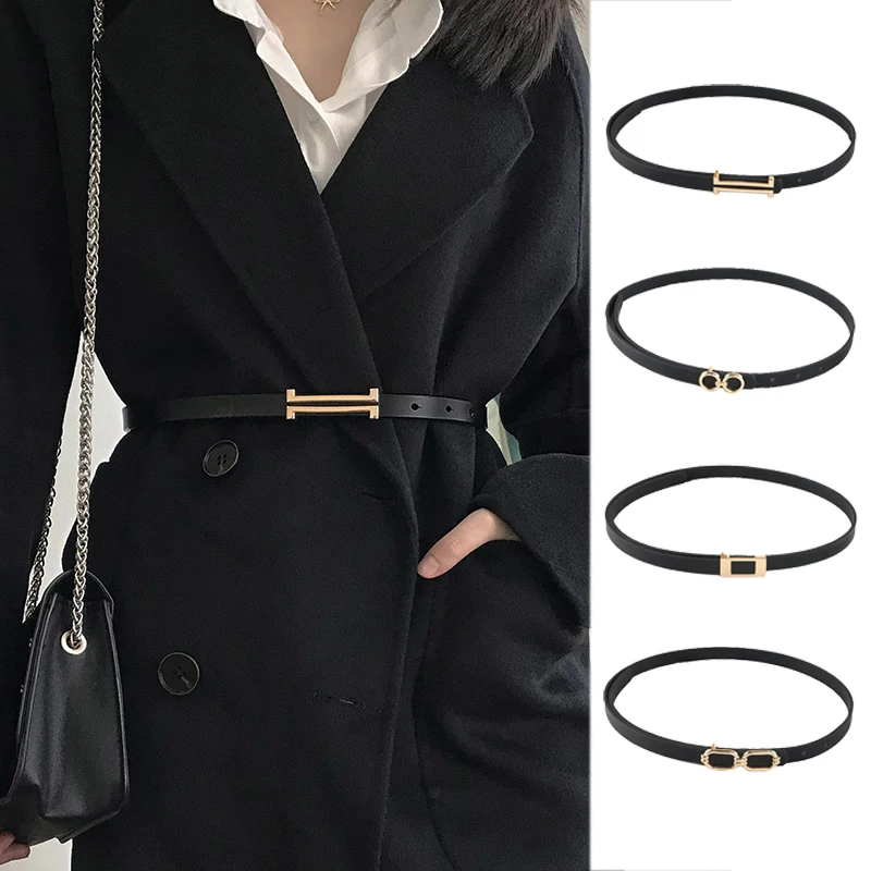 

Fashion New Leather Thin Adjustable Belt Women Personality Metal Buckle Waist Strap Ladies Trouser Dress Decoration Waistband