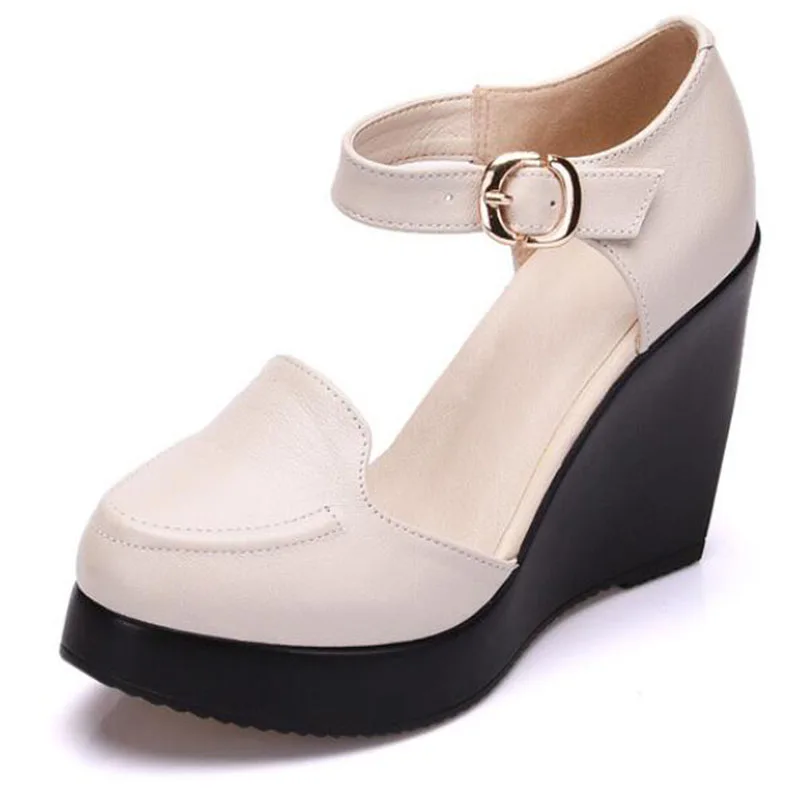 GKTINOO 2024 Wedges Women Shoe Spring Autumn Slip-On High Heels Round Toe Genuine Leather Casual Ladies Platform Shoes Woman