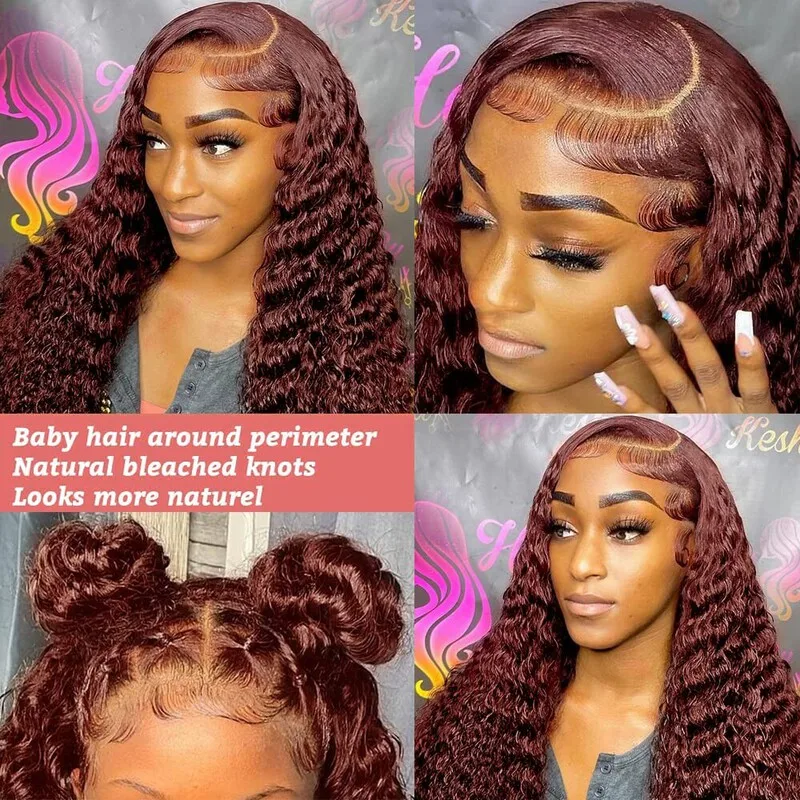 36Inch 13x6 Transparent Lace Front Wigs Reddish Brown Kinky Curly Human Hair Wig 13x4 HD Deep Wave Lace Frontal Wigs Copper Red