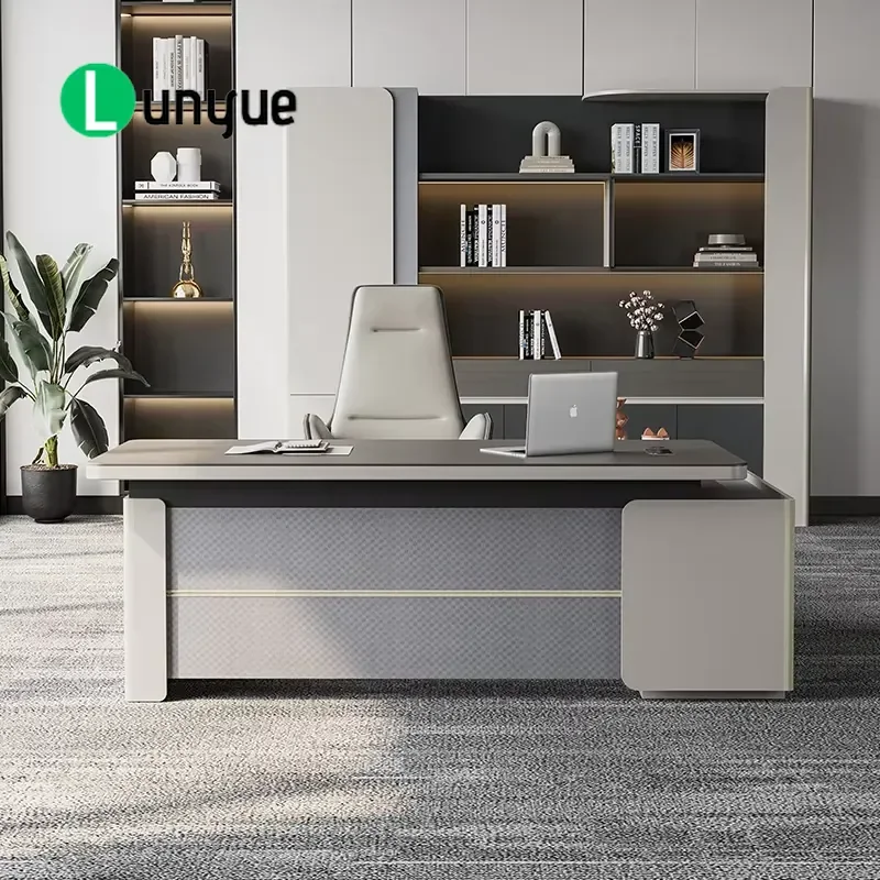 Modern Eco-Friendly Wooden CEO Desk with Storage Drawers and Hidden Wiring Durable Commercial Office Administrative Furniture