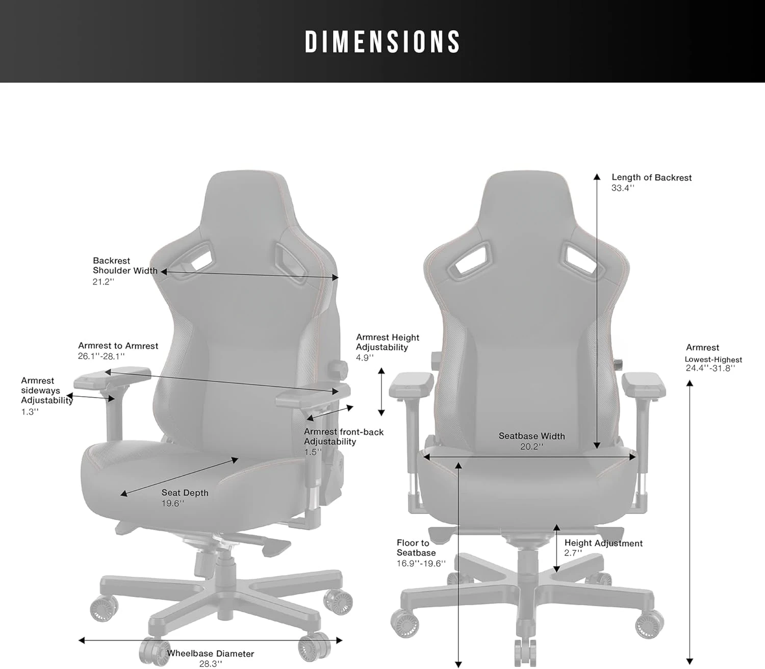 Kaiser 3 Large Gaming Chair for Adults - Ergonomic Black Leather Gaming Chairs with Lumbar Support