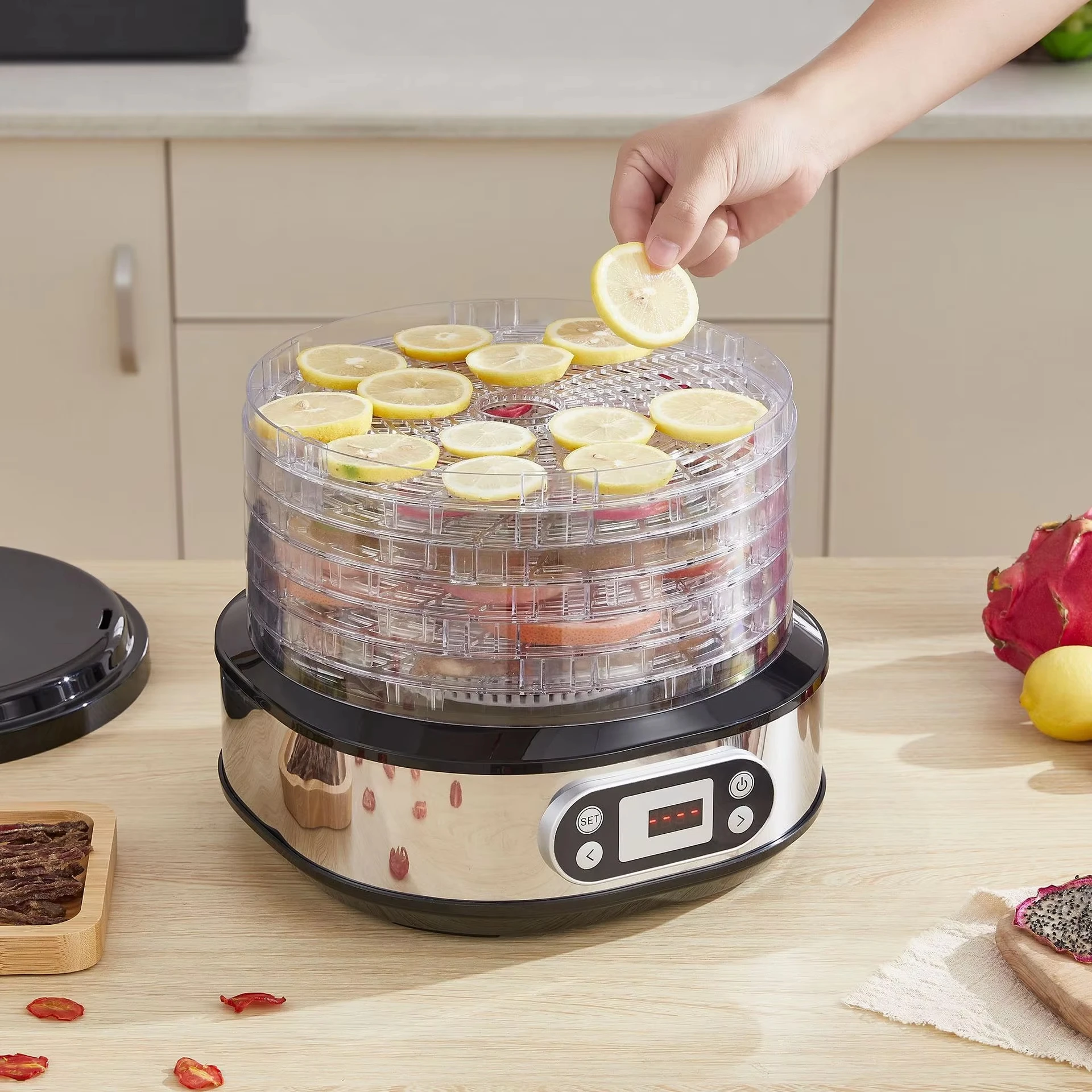 Six-layer stainless steel body, 450 watts of power professional food dehydrator