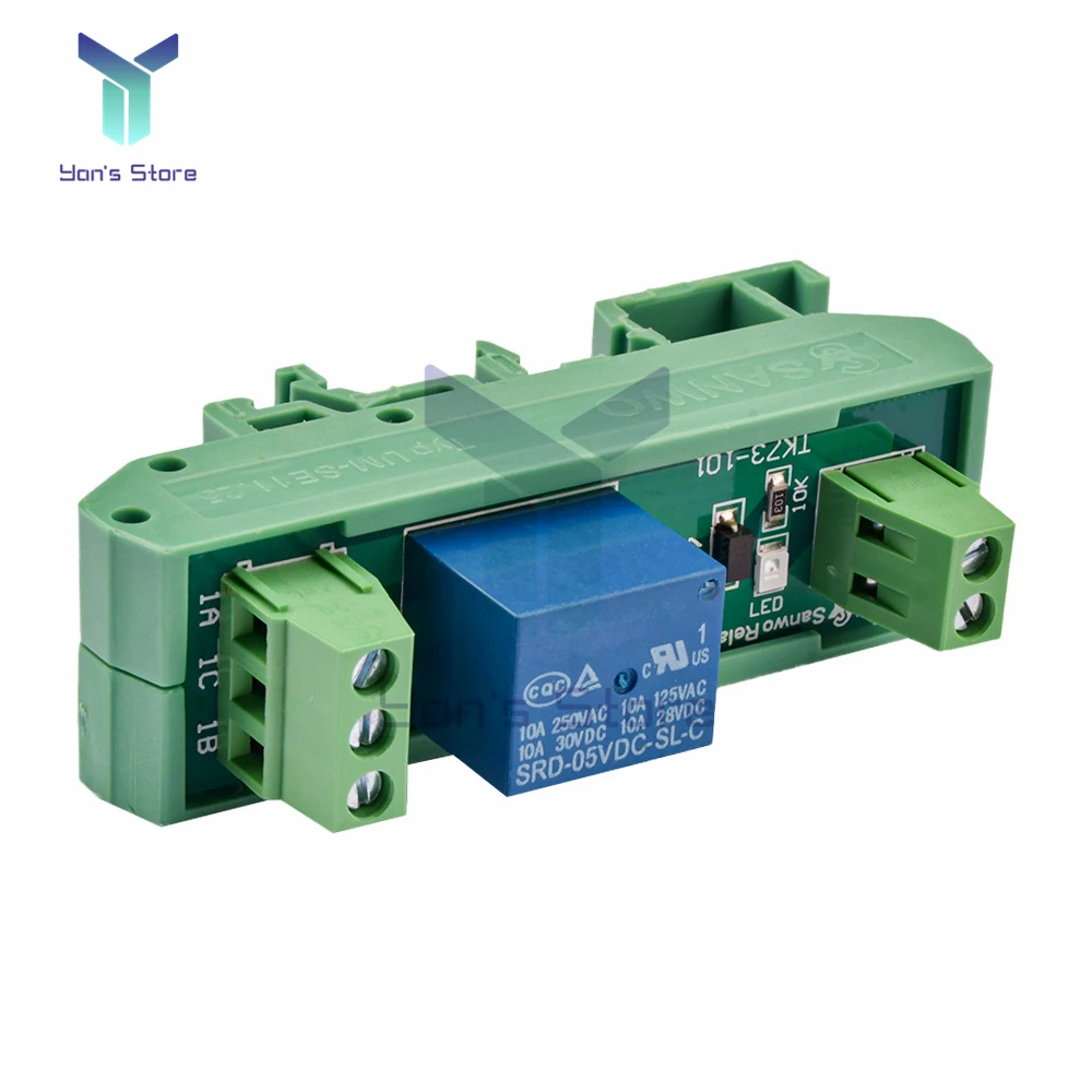 5V 12V 1 Channel Relay Module with DIN Rail Mount SRD-05VDC-SL-C SRD-12VDC-SL-C 10A 250VAC Relay PNP NPN Compatible 1NO 1NC