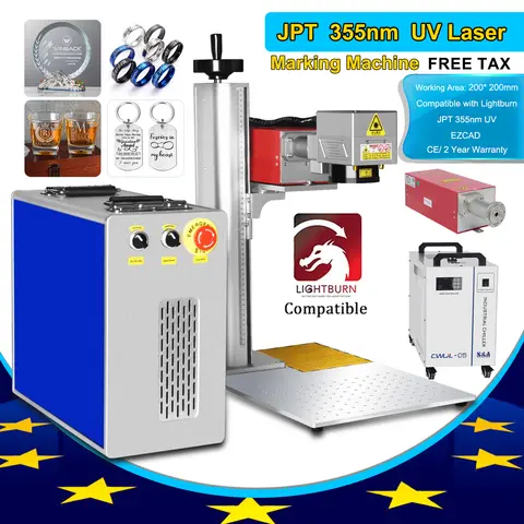 JPT 15W Air Cooled UV Laser Marking Machine for Metal Glass Plastic Crystals Wood Engraver EZCAD2 LightBurn Water Cool Optional