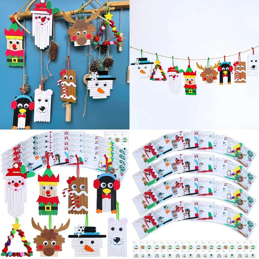 32 مجموعة من مجموعات الحرف اليدوية لعطلة الشتاء DIY عصا المصاصة الحلي ملصقات الرغوة زينة المشاريع الفنية للفصول الدراسية