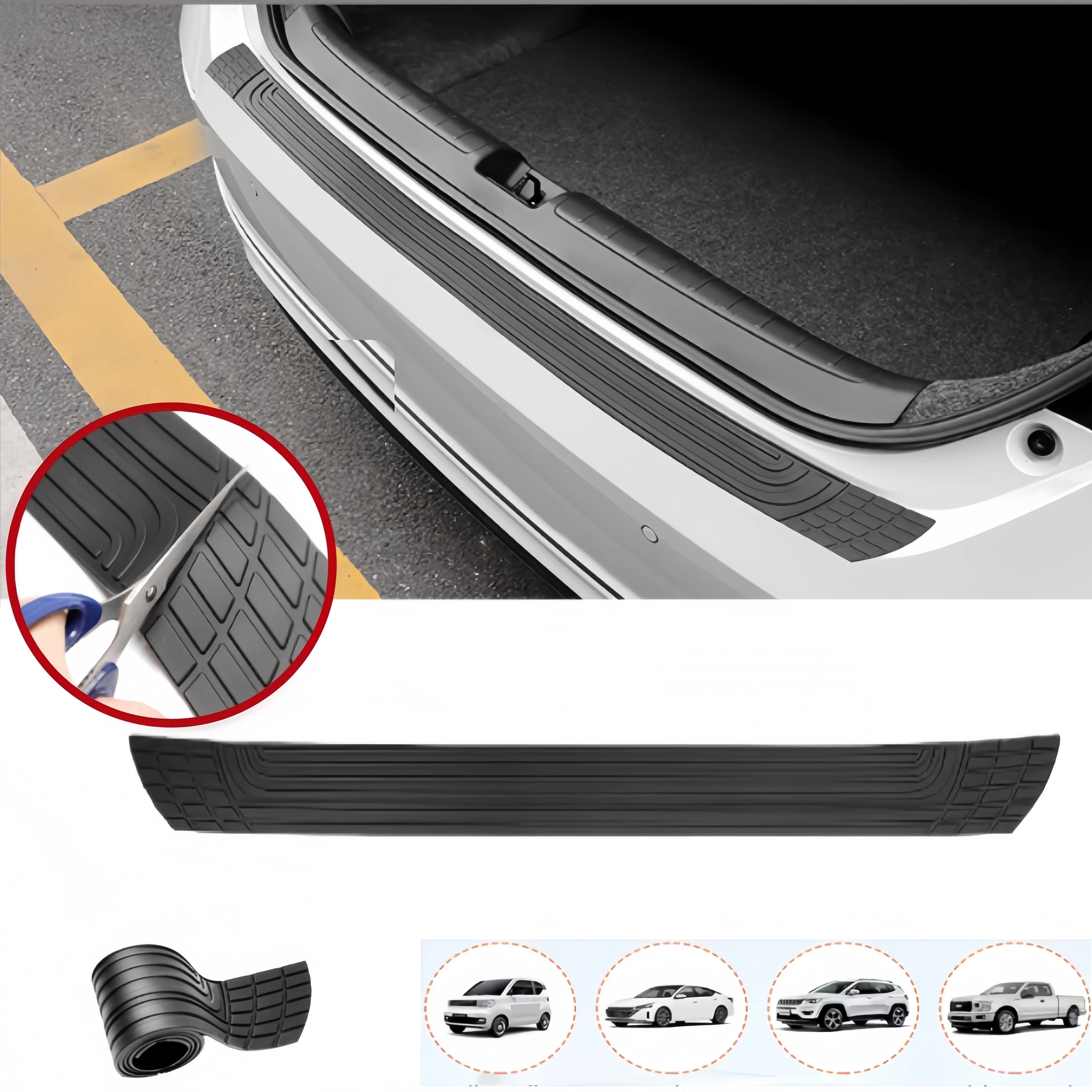 العالمي مانع صدمات خلفي للسيارة حامي مقاومة للخدش جذع عتبة الحرس دائم المطاط PVC حافة غطاء الكسوة اكسسوارات التصميم #1