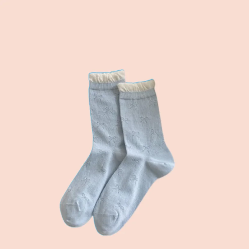 1/3 Pairs Bubble Mouth Hollow Bowknot Boneless Fresh Cotton Socks Breathable Solid Color Simple Socks All-match Stacked Socks