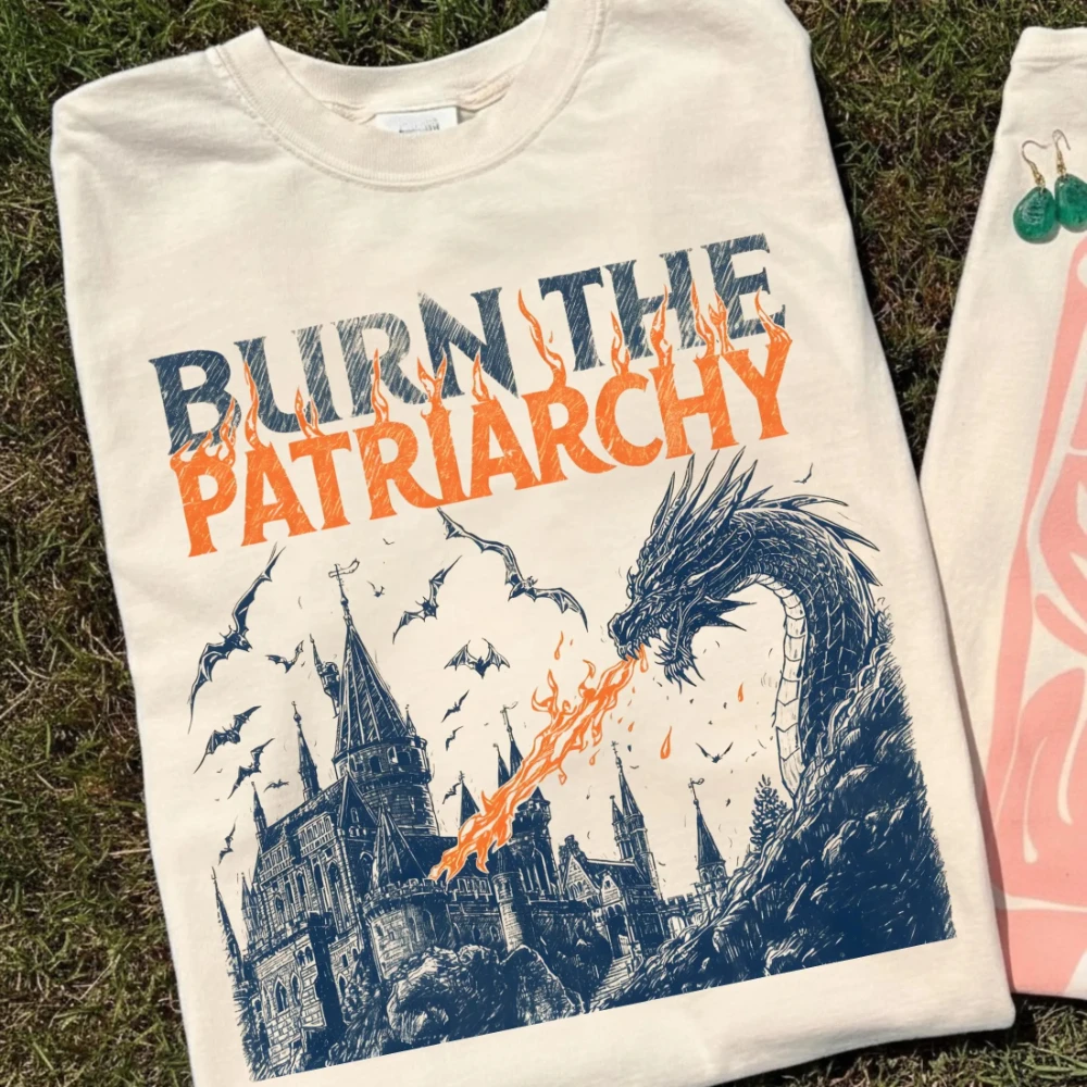 Burn the Patriarchy Shirt Feminist Dragon Tee Vintage Protest T-Shirt, Funny Graphic Tee Feminist Gift for Her  graphic t shirts