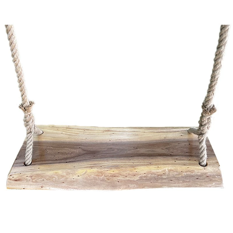أرجوحة خارجية للأطفال في المنزل الداخلي مفردة ومزدوجة فناء شرفة لوح خشبي حبل القنب أرجوحة من الخشب الصلب