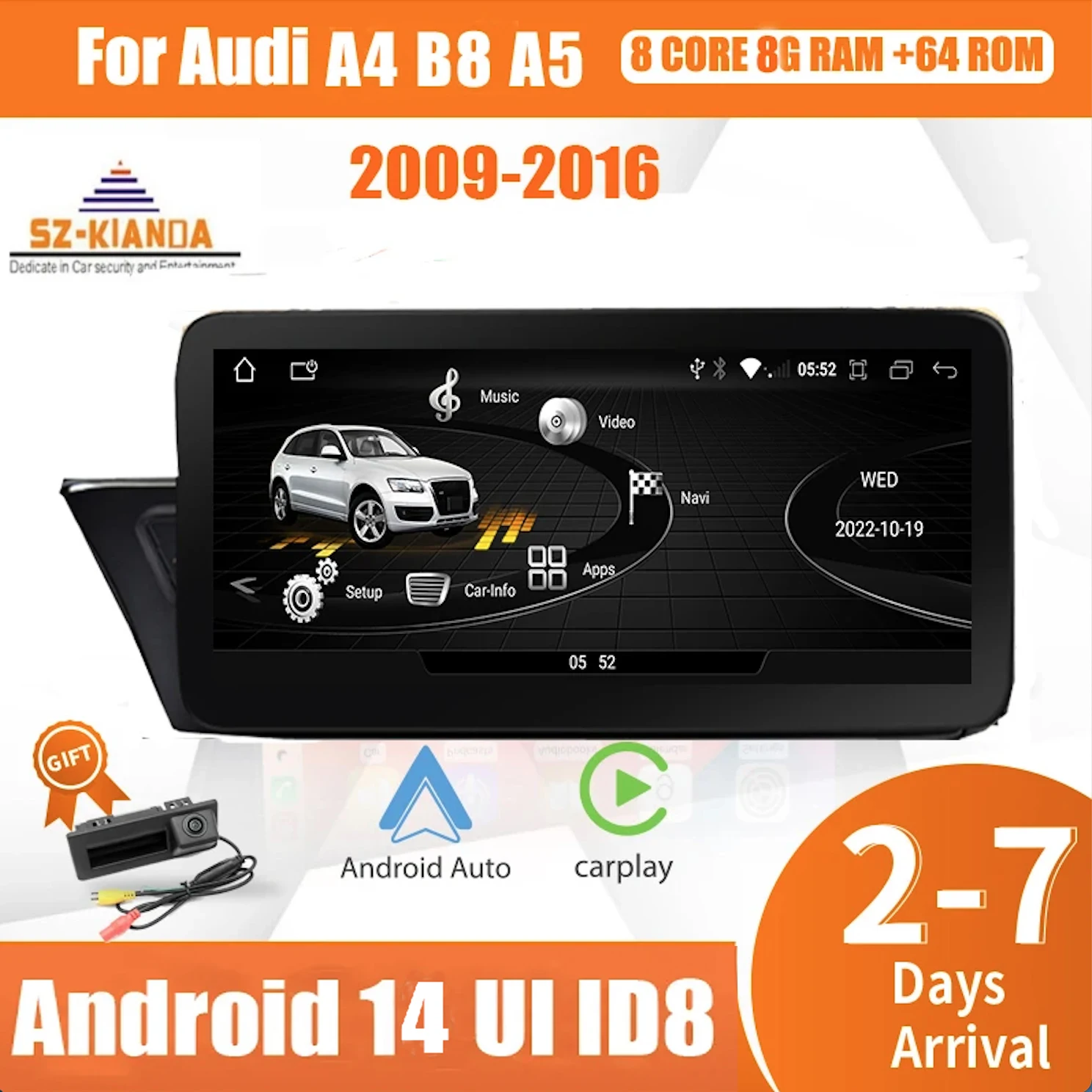 Wireless Carplay Android 14 Car Multimedia Screen For Audi A4 B8 A5 2009-2017 GPS Navi Stereo WIFI 4G SIM Google Playstore 