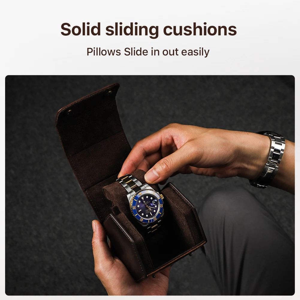 Crazy Horse Leather Watch Roll Travel Case Wristwatch Pouch Watch Box Portage Exquisite Retro Slid in Out Organizer for Men Gift