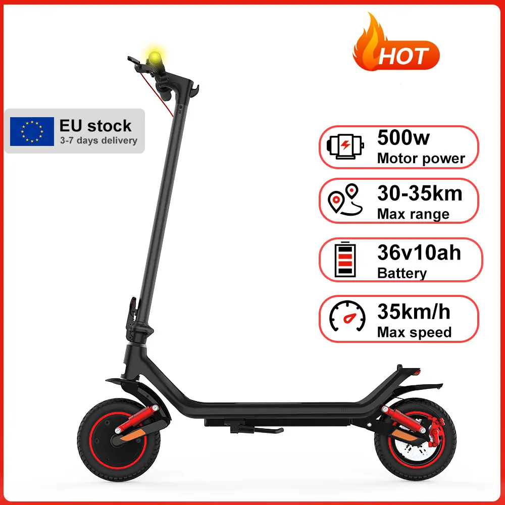 Trottinette électrique Batterie 36V10Ah Vitesse 35 km/h Autonomie 35 km Pneu 10 pouces Moteur 500W Trottinette électrique pour adultes Charge 120 kg