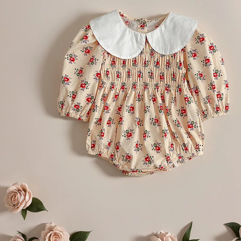 

2025 Spring Baby Girls Rompers Princess Long Sleeve Newborn Baby Girl Clothing Flower Soft Cotton Romper Bodysuit Infant Clothes