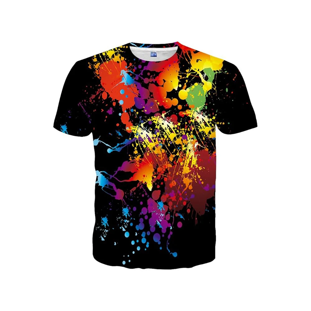 

Colorful Ink Splash T-Shirt Artistic Paint Drip Design Short Sleeve Cotton Graphic Tee Unisex Top for Men Women Trendy Streetwea