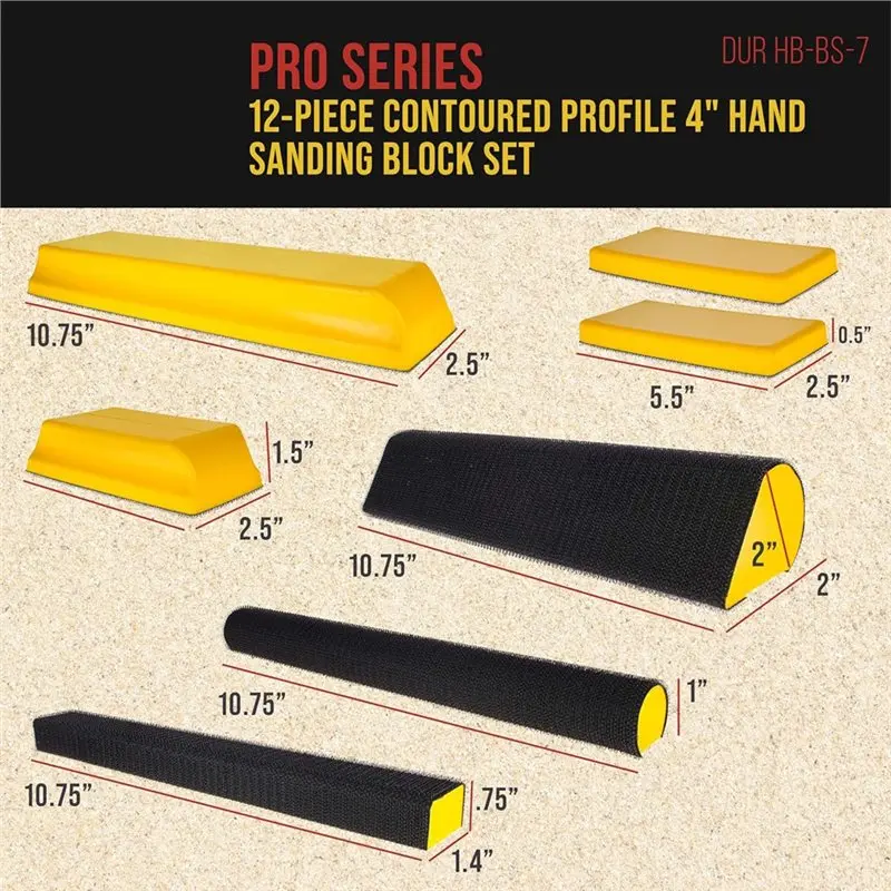 SYW-ハンドヘルドフックアンドループサンダーパッド-7ピースハンドサンディングブロックセット、フラット、長方形、曲線、丸型、曲線形状