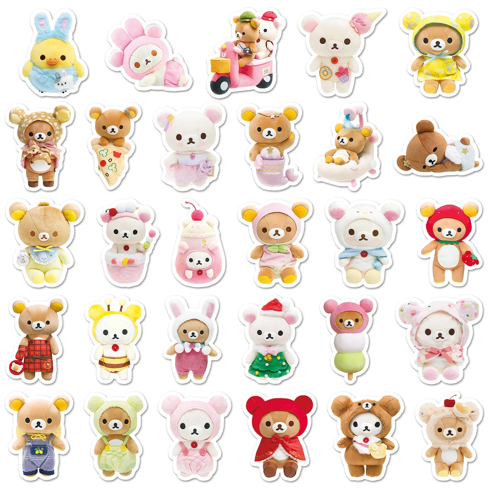 54pcs Rilakkuma Kawaii Stickers Cartoon Relaxed Bear Notebook Stationery Paster Water Cup Decor Kids Toys DIY Cute Supplies Gift
