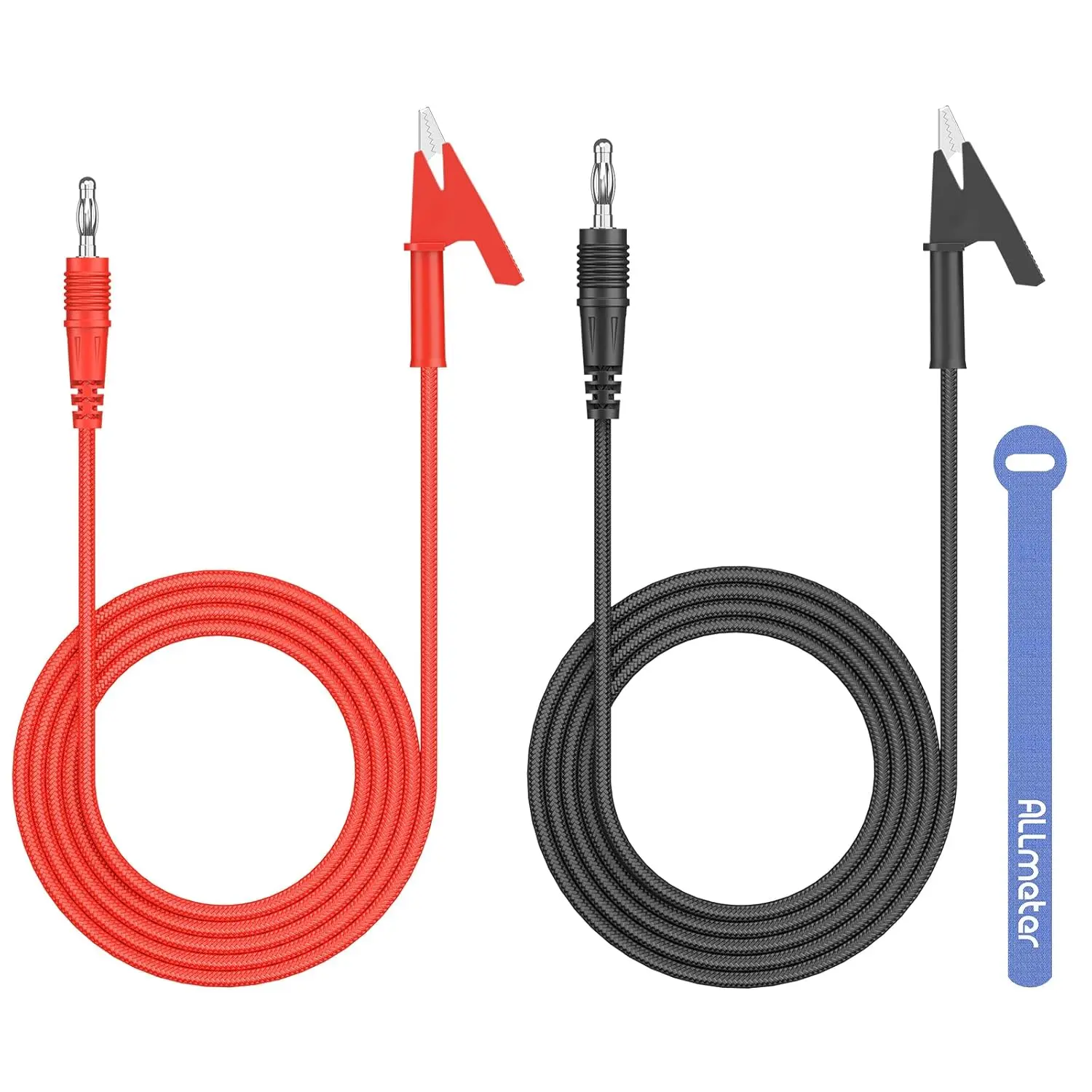 

4mm Banana to Alligator Clip Cable, 1m 15A 1000V, Pure Copper, Braided (Set of 2)
