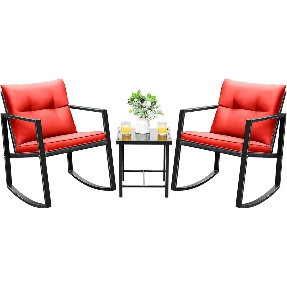 

Красный плетеный комплект для патио из 3 предметов со стеклянным кофейным столиком