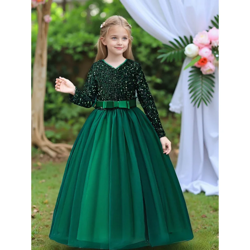 

New Children's Formal Dress Princess DressinsGirls Long Sequin Dress Children's Clothing Wholesale