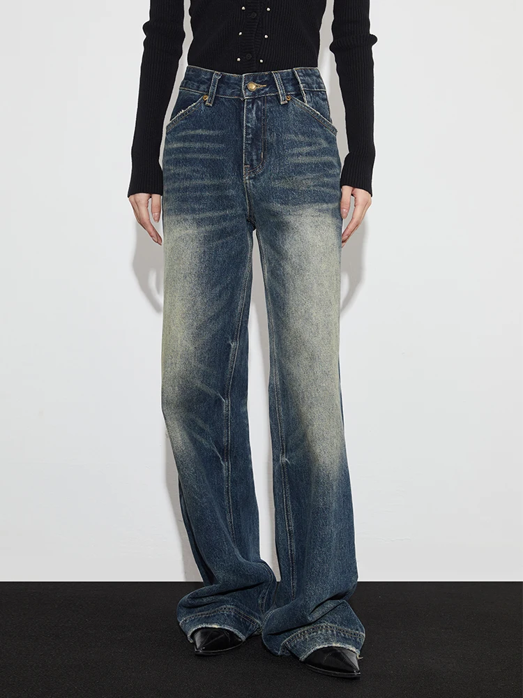 

Прямые джинсы длиной до пола с низкой талией, американские ретро женские зимние модные хлопковые эластичные джинсы