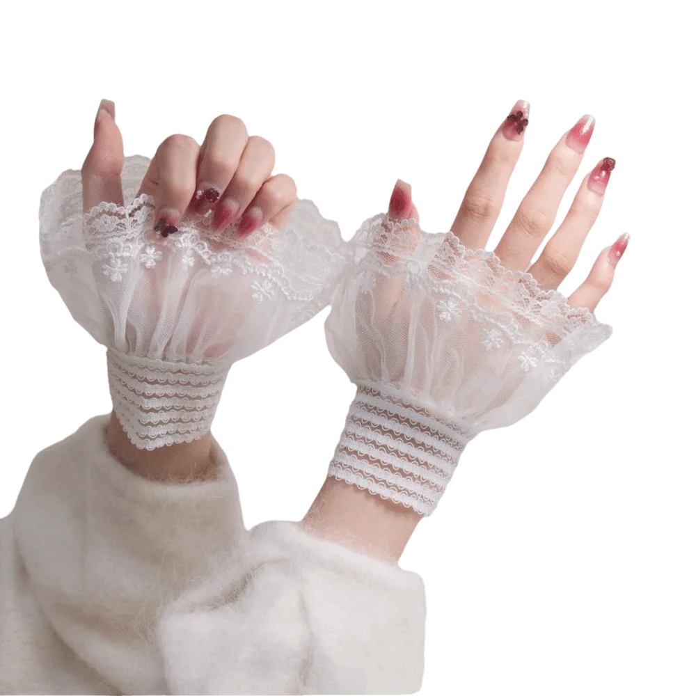 

New Embroidery Fake Cuff Detachable White False Sleeve Cuffs Wrist Cuff Nail Art Accessories
