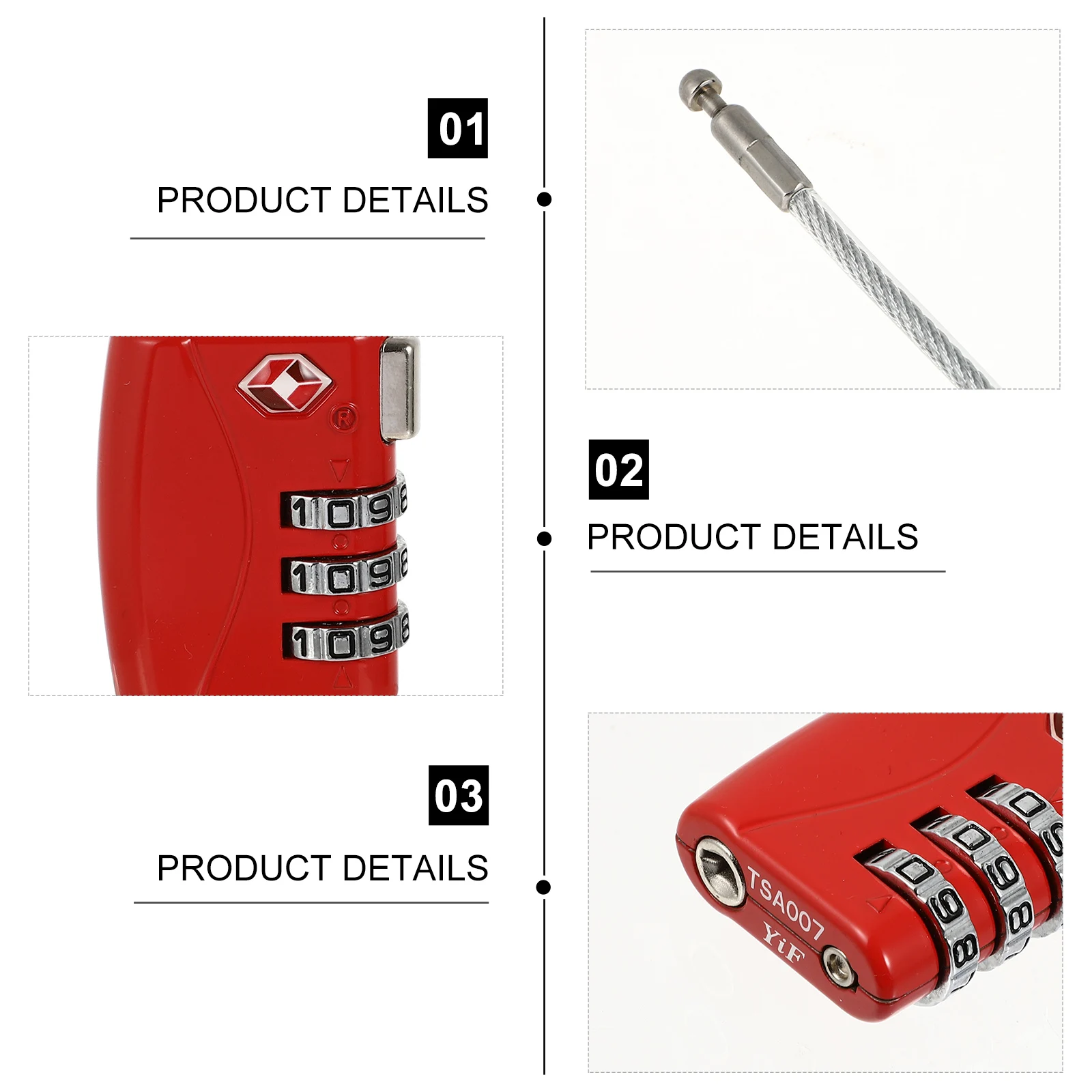 

TSA Approved 3 Combination Lock for Luggage Suitcase Red 6x3cm Zinc Alloy Resettable Password Padlock Security Hardware