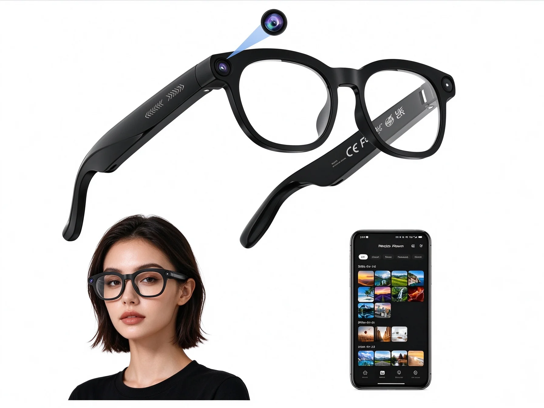 Smart AI Glasses ChatGPT 800W Camera Anti-shake Record Real-time Translation Call Music Touch Live Stream WiFi Reverse Charging