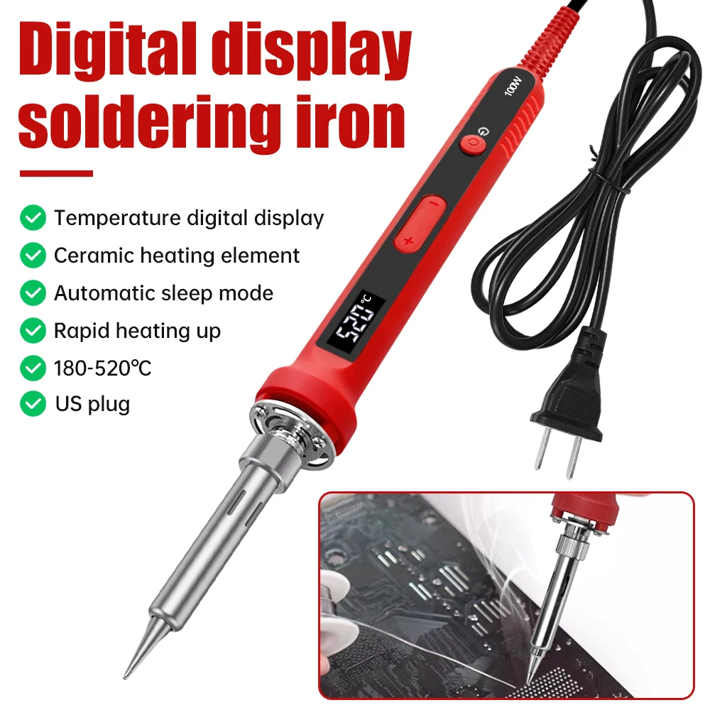 100W 110/220V EU/US Digital Temperature Adjustable Welding Tool Electric Soldering Iron Electric Welding Pen Home Repair Tool