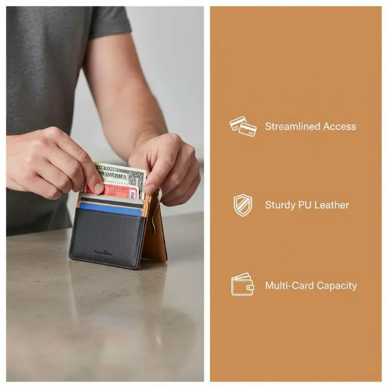 Minimalist Cross Grain Leather Money Clip Wallet Slim Multi Card Slots Anti-Scratch Purse for Business Casual Daily