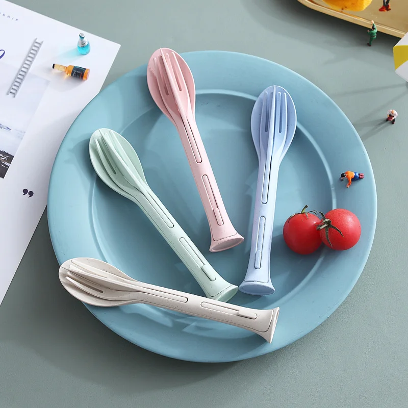 Wheat Straw Cutlery Set Portable Eco-friendly And Sustainable Save Space Waste Lifestyle Modern Reduce Plastic Waste Picnic