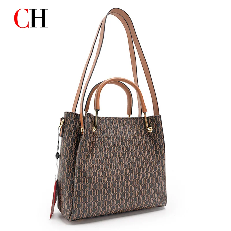 CH Tote Handbag All Over Letter Print Women Top Handle Shoulder Crossbody Bag Vintage Large Capacity Ladies Work Daily Bag