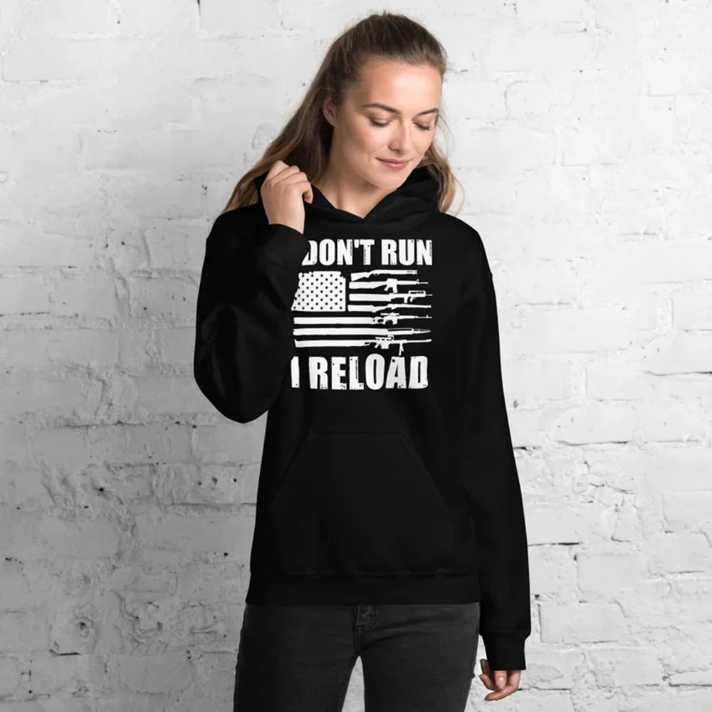 Funny Gun Hoodie I Dont Run I Reload Gun Owners US American Flag Shirt 2nd Amendment Hoodie Funny 2A Hoodies