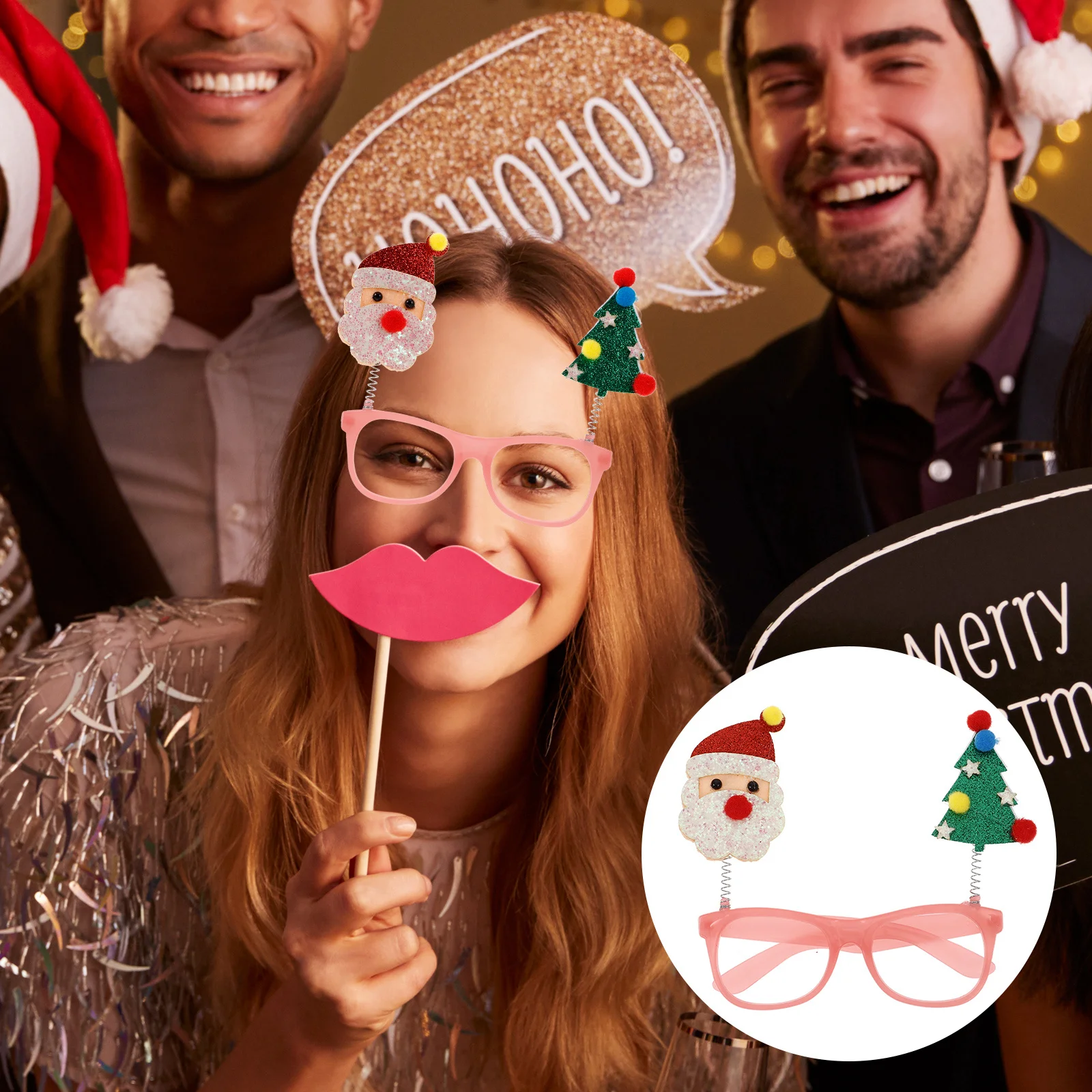 

Christmas Party Glasses Santa Claus Snowman Design Cold Light Colorful Frames Holiday Decorations Christmas Tree Glasses