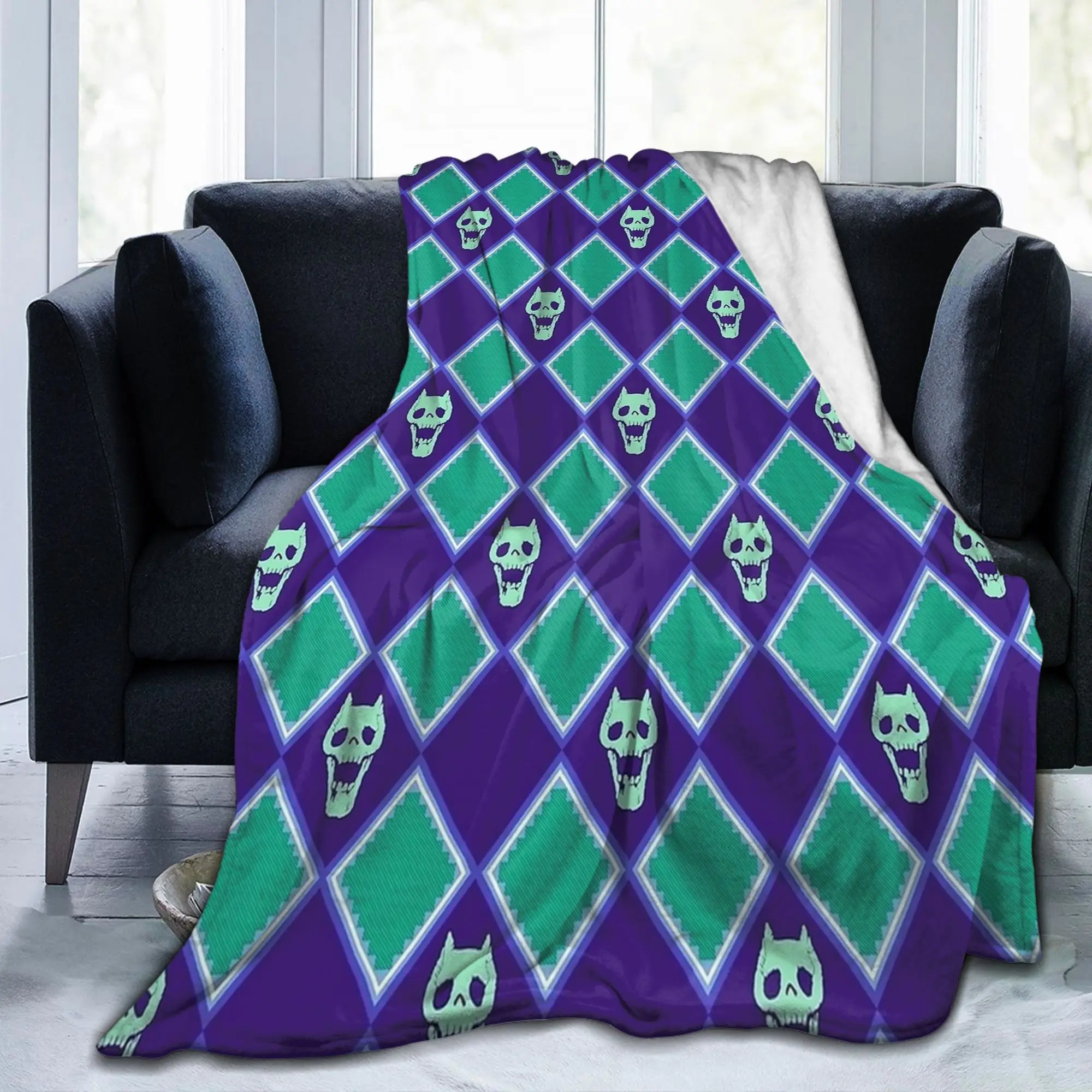 JOJOs Bizarre Adventure Blanket Velvet Japanese Anime Argyle Check Warm Throw Blanket for Outdoor Travel Bed Rug