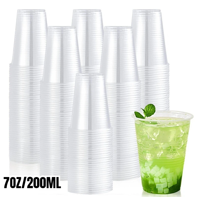 50/100PCS Disposable Transparent Plastic Cups Kitchen Utensils for Party Birthdays Coffee Cold Drinks Fruit Containers