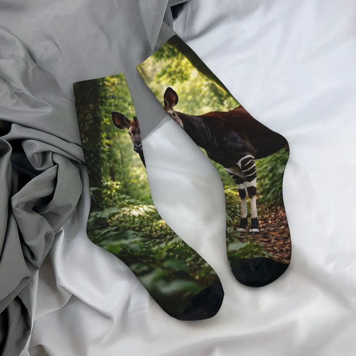 All Seasons Crew Stockings Okapi Animalier On Grass Vintage Socks Funny Long Socks for Men Women Valentine's Day Gifts