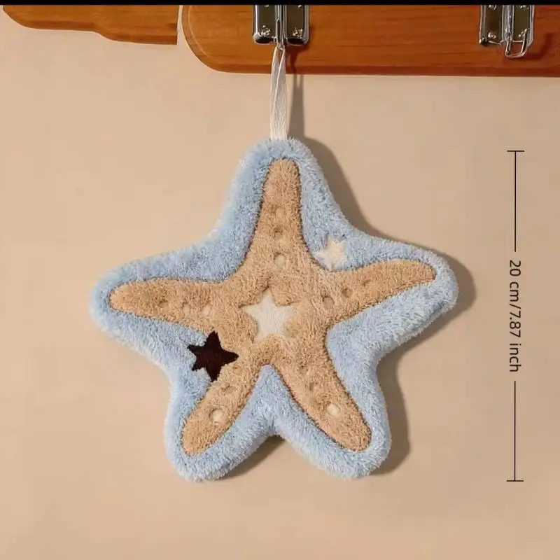 C 1Pcs new Cute Starfish Shape Super Water-Absorbing Soft Hand Towel For Bathroom Kitchen Washing Hands Cloth Convenient Hanging