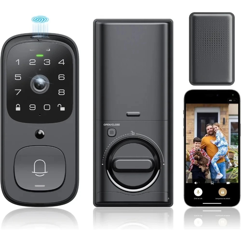 

Video Smart Lock with Doorbell, 6 in 1 Keyless Entry Door Lock, Built-in Wifi Camera Deadbolt Lock for Front Door, Smart Lock