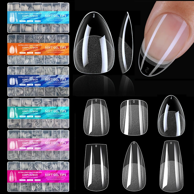 Soft Gel X Nail Tips Supplies PressON Full Cover False Nail Tips for Acrylic Nails Gel Extra Short Almond Nail Tip Square Medium