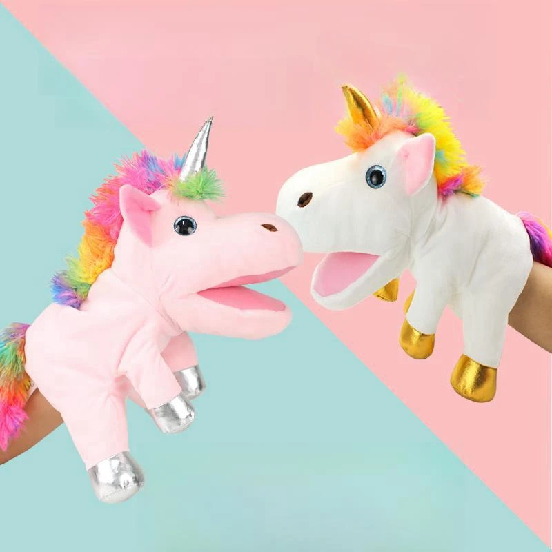 Kreative 30cm Einhorn Ente Drachen Handpuppe Puppen Tier pädagogische Inspiration Regenbogen Spielzeug Baby Schlaf beschwichtigen Geburtstags geschenk