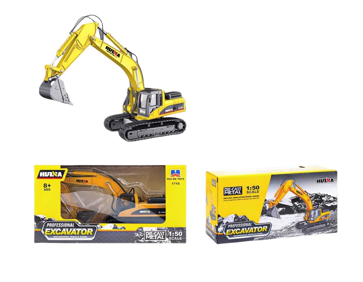 1/50 Huina 1710 Static Die-cast Alloy Excavator Model Original Packing For 8+ Years Old Children