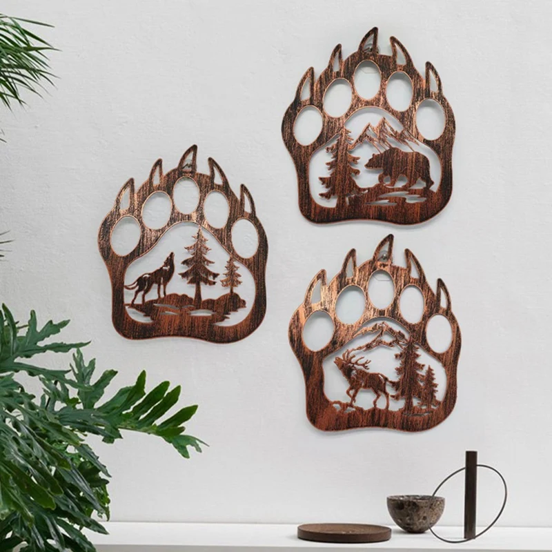 3PCS Indoor Decoration Supplies Metal Bear Decor With Forest Mountain Pine Trees Rustic Cabin Hunting Bear Decorations