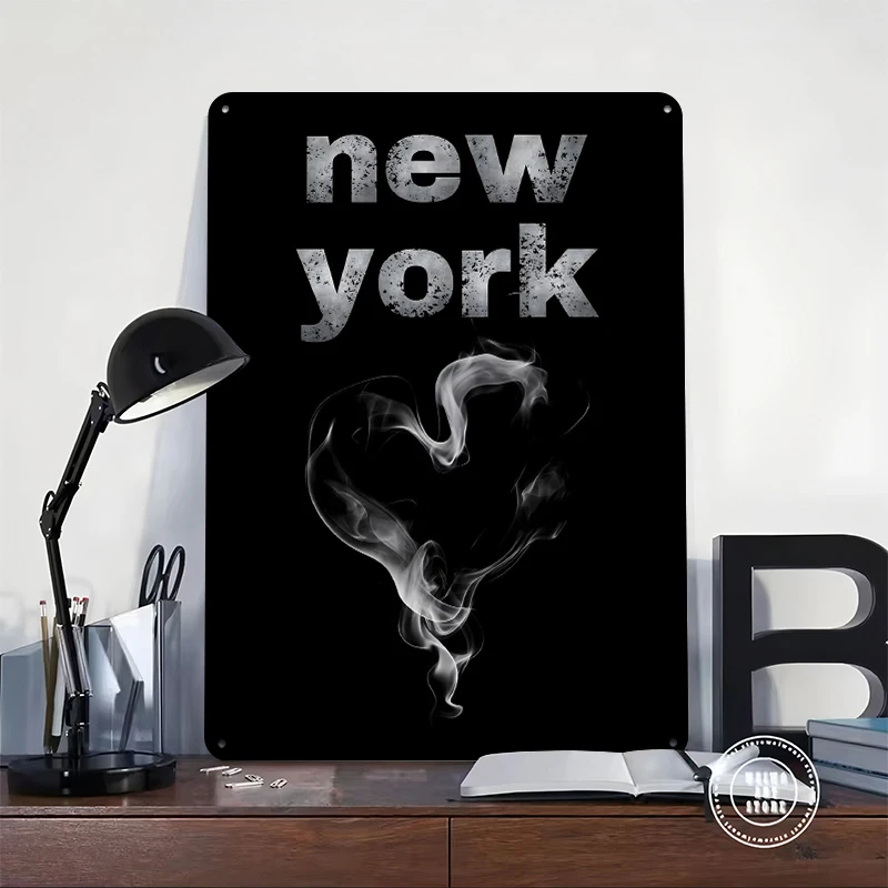 New York Smoke Heart City Art Tinplate Poster Customized Wall Art Retro Vintage Metal Signs for Fans Garage Decoration Room Home