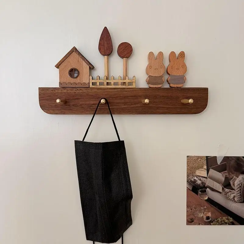 

Solid Wood Over-Door Clothes Hook Stable Bedroom Coat Rack Creative Kids Wall Hanger Cartoon Bag & Key Organizer