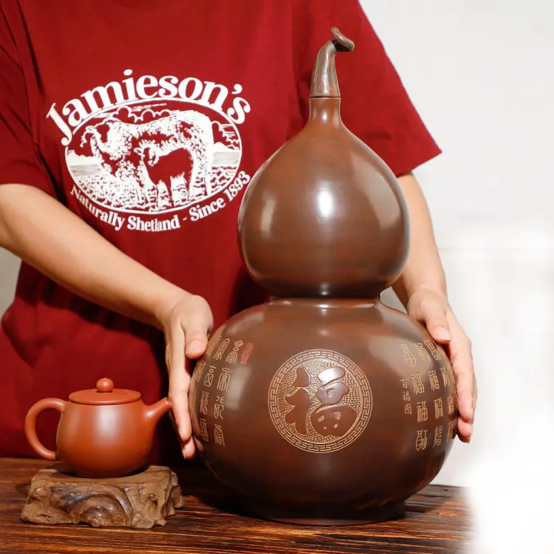 Guangxi Qinzhou Nixing pottery gourd pure handmade housewarming new home gift Baifu gourd gift living room decoration ornament