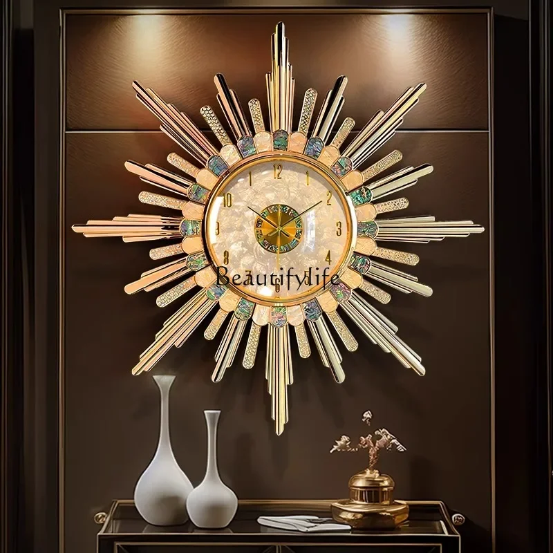 

LJYLight luxury high-end sun wall clock living room wall hanging atmosphere fashion clock American European style