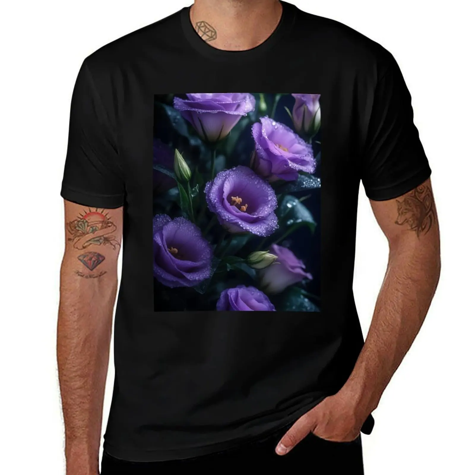 

Elegant Purple Lisianthus (Eustoma) Flowers – Delicate Botanical Art Print T-Shirt anime man t shirt T-shirt men