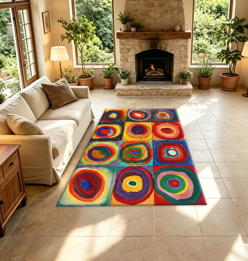 Colorful Abstract Concentric Circles Carpet Floor Mat Wassily Kandinsky Art Print Floor Mat Creative Modern Home Decor Carpet