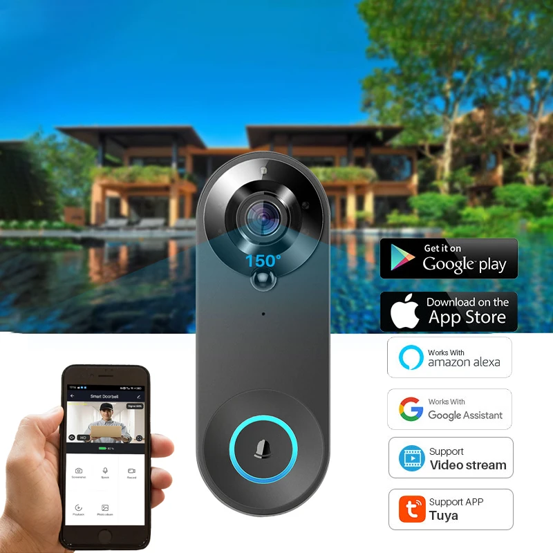 WiFi Tuya Smart Home Security Protection Doorbell Camera Outdoor Waterproof Night Vision 1080P HD Digital Visual Door Peephole